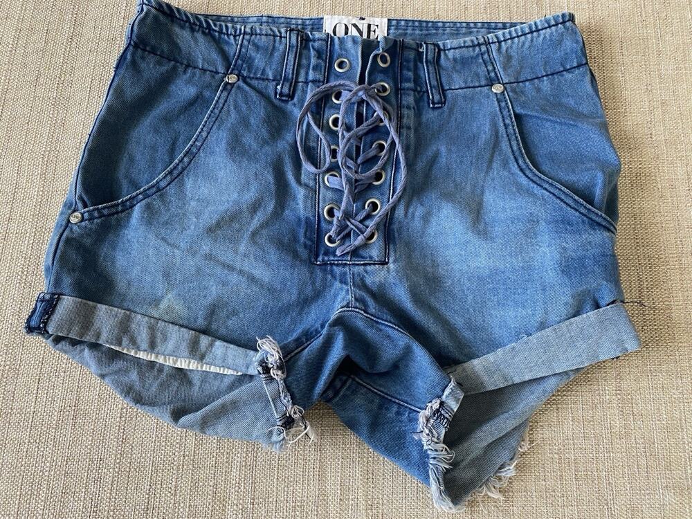 One Teaspoon Super Freaks Lace-Up Denim Shorts Size 25